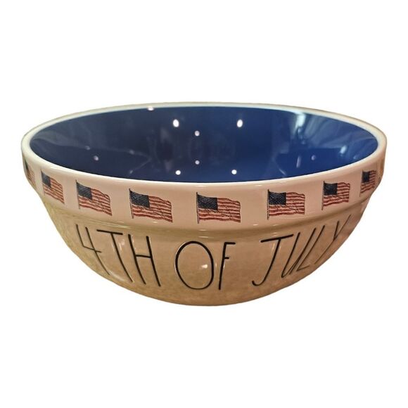 SOLD!! RAE DUNN 4th Of July US Flags Large Ceramic Mixing Bowl 10” - Picture 1 of 6